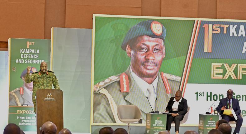 Chief of Defence Forces (CDF), Gen Muhoozi Kainerugaba, speaking at the event