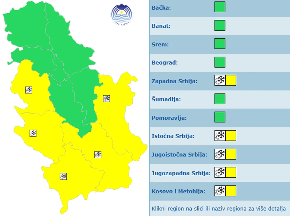 Meteoalarm za sredu