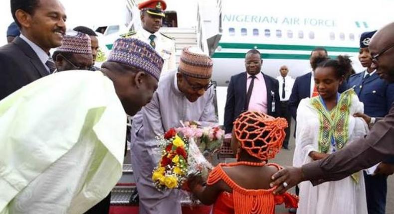 President Muhammadu Buhari arrives in Ethiopia on January 29, 2016