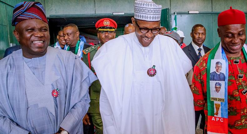 Buhari, Ambode an Amaechi attend an event (Presidency)