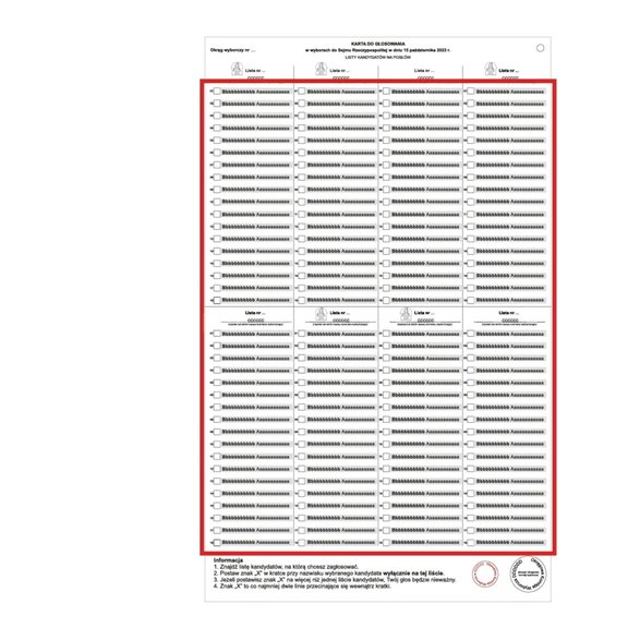 Karta do głosowania na posłów