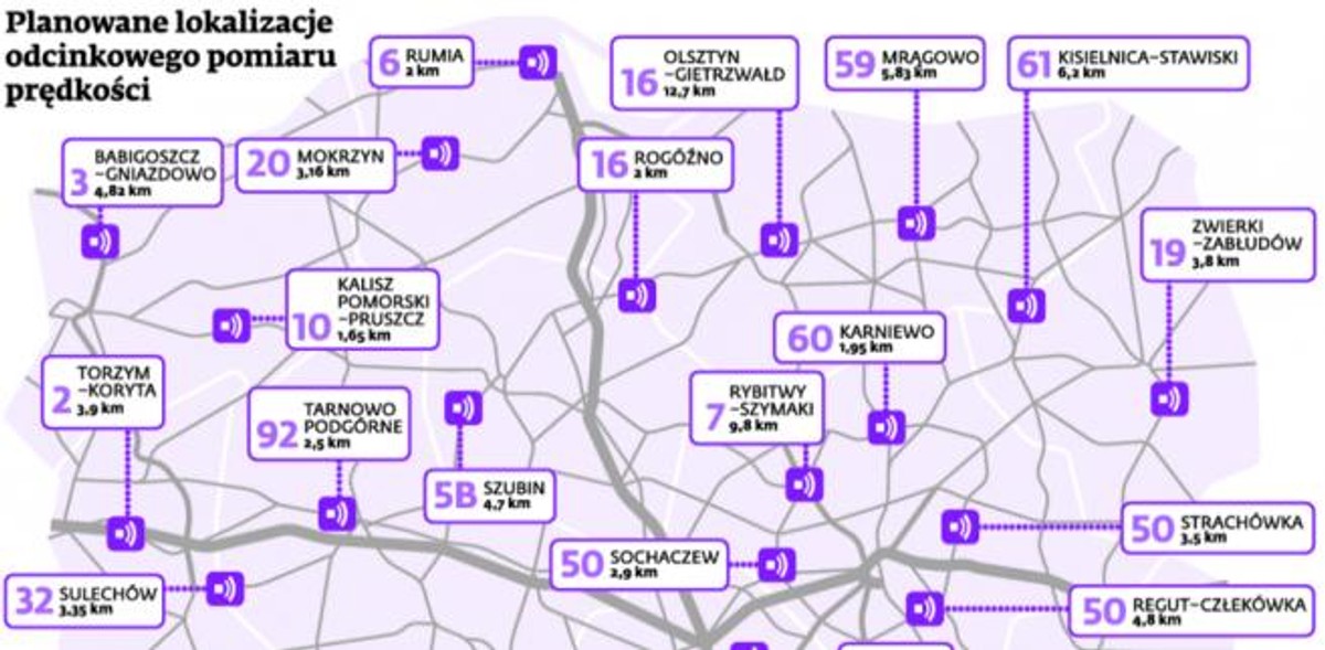 Planowane lokalizacje odcinkowego pomiaru prędkości
