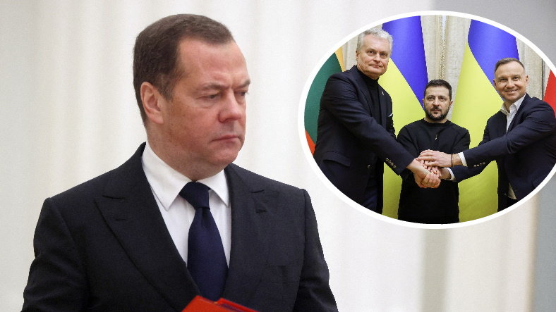 Dmitrij Miedwiediew w absurdalnym wpisie skrytykował spotkanie prezydentów Polski, Litwy i Ukrainy