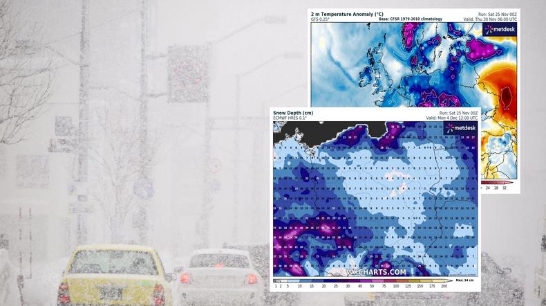 Śnieżna i mroźna zima nie prędko opuści Polskę (mapy: wxcharts.com)