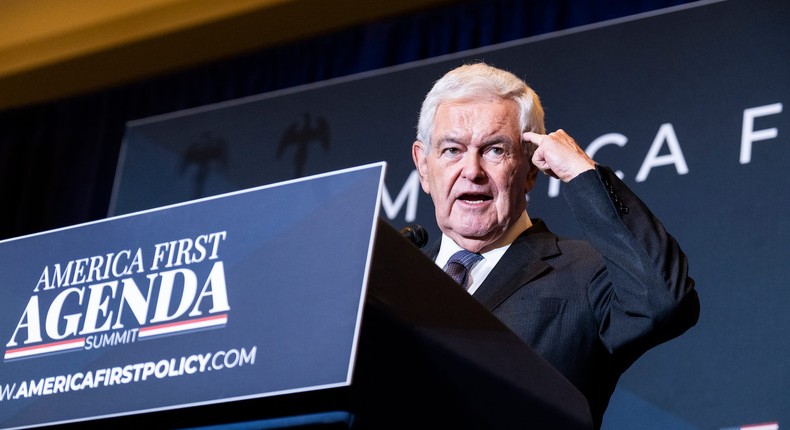 Former US Speaker Newt Gingrich speaks during the America First Policy Institute's America First Agenda Summit at the Marriott Marquis in Washington, DC, on July 25, 2022.Tom Williams/CQ-Roll Call, Inc via Getty Images