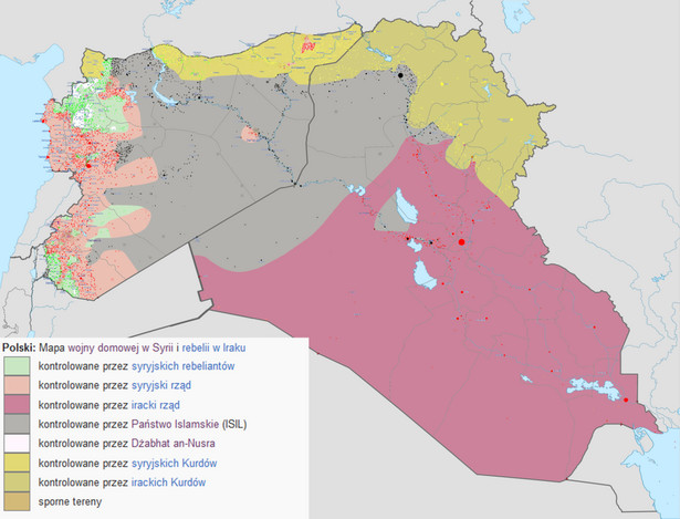 Mapa terenu kontrolowanego przez Państwo Islamskie w Syrii i Iraku, Autor: Haghal Jagul