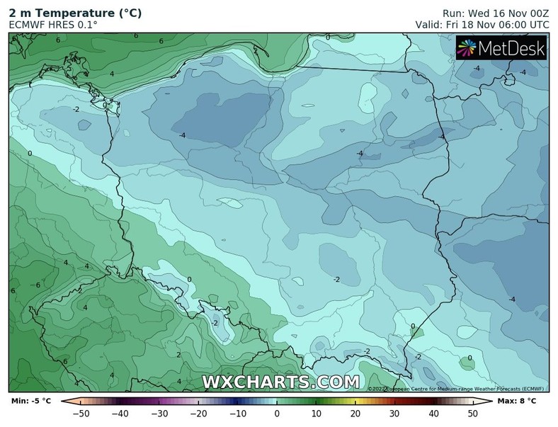 Nad ranem na przeważającym obszarze kraju chwyci mróz