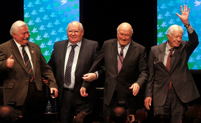 Lech Wałęsa, Michaił Gorbaczow, Frederik de Klerk i Jimmy Carter