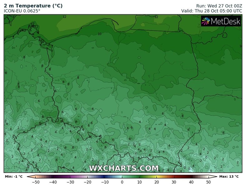 Noc chłodna, z przymrozkami na południu i ciepła nad resztą kraju