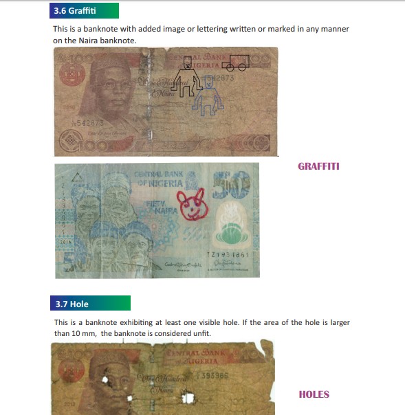 Illustration of an abused naira note (CBN) 