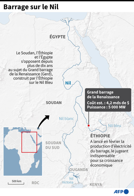 Mapa Tamy Wielkiego Odrodzenia na Nilu Błękitnym