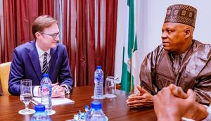 Nigeria's Vice President, Kashim Shettima and the British High Commissioner to Nigeria, Richard Montgomery. [Presidency]