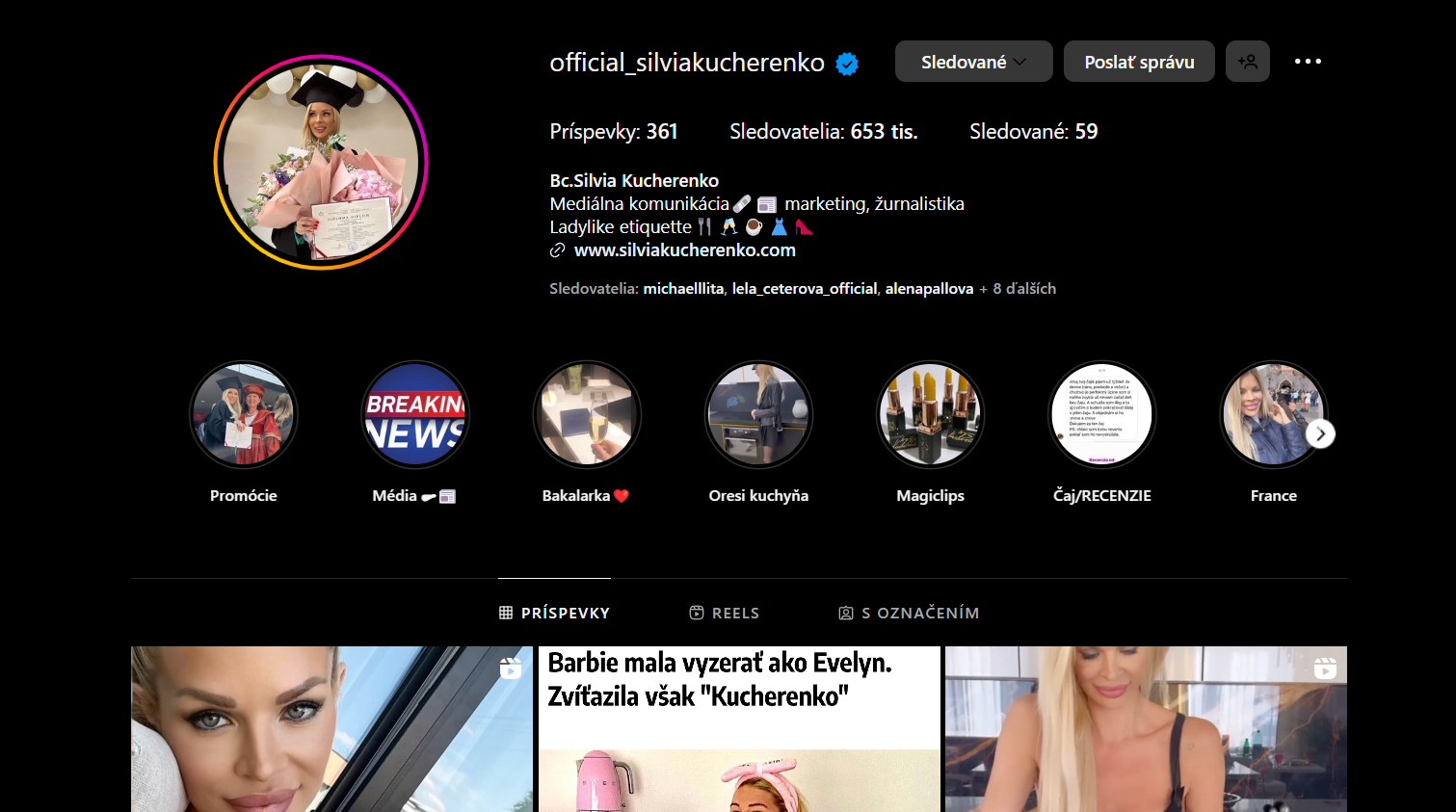K menu na sociálnej sieti si pripísala aj titul.