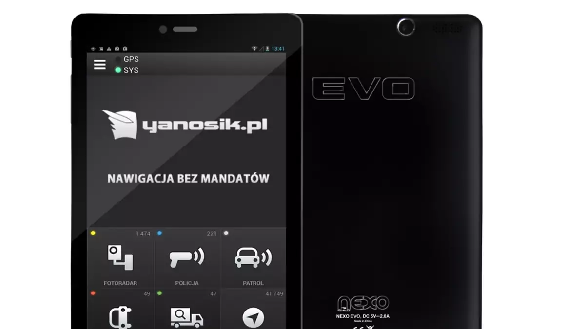 Standardowo tablet NavRoad Nexo Evo dostarczany jest z zainstalowaną aplikacją Yanosik. 
