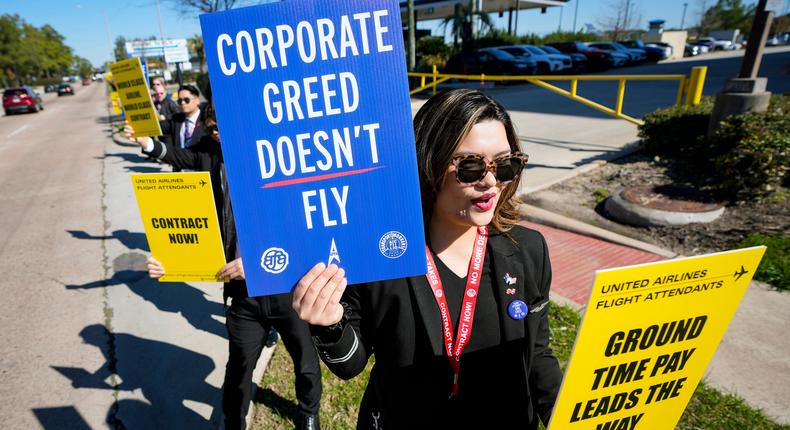 Flight attendants picketed Houston's George Bush Intercontinental Airport in February.Brett Coomer/Houston Chronicle via Getty Images