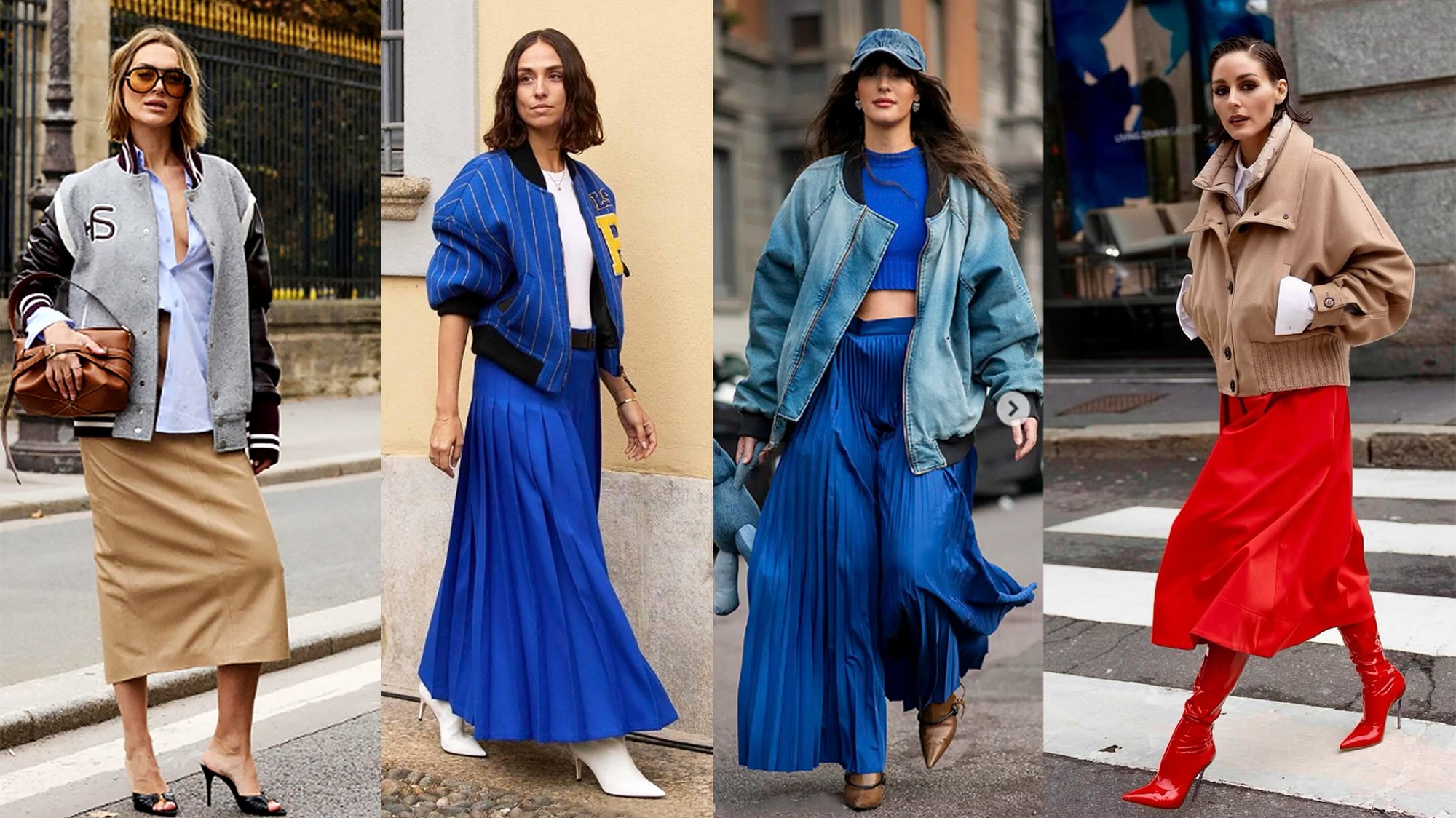 Nebojte sa skombinovať športovú bomber bundu s elegantnou sukňou pre dokonalý mestský look.