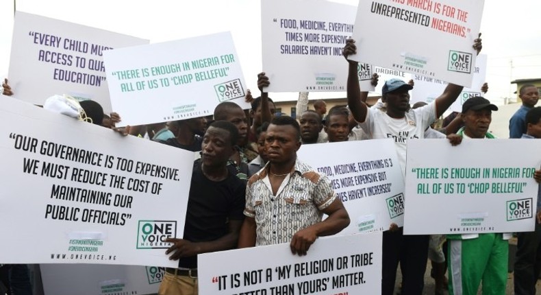 A protest in Lagos this month against economic hardship following the collapse in global oil prices