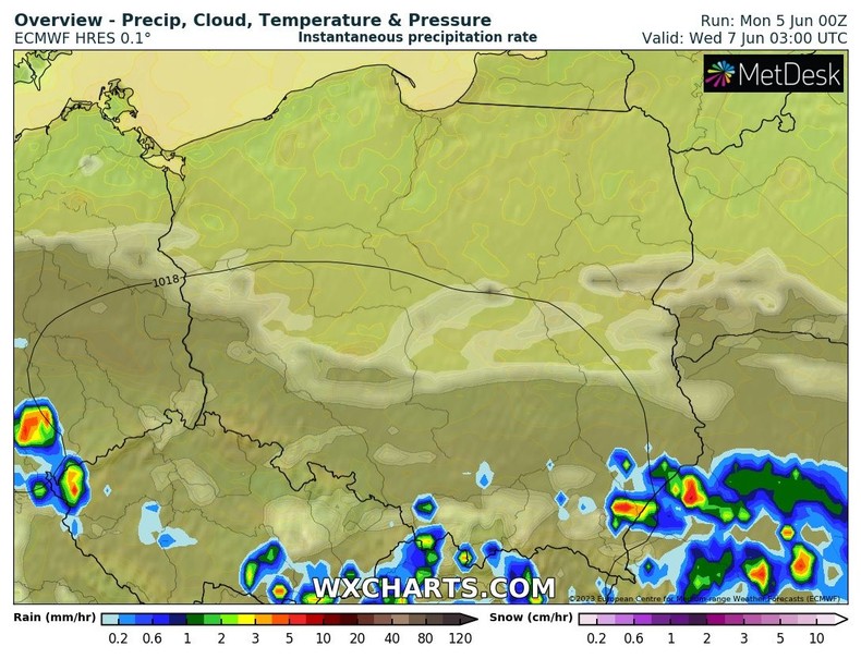 W nocy ma być pogodnie, tylko na południowym wschodzie możliwy jest deszcz i burze