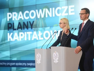 Premier Mateusz Morawiecki oraz była już minister finansów Teresa Czerwińska podczas konferencji prasowej po posiedzeniu rządu 28.08.2018, podczas którego rząd przyjął projekt ustawy o Pracowniczych Planach Kapitałowych