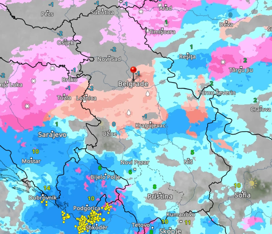 Kretanje padavina u Srbiji u ponedeljak u 15 časova 