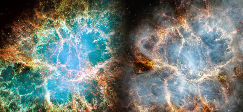 Mgławica Kraba uchwycona przez dwa kosmiczne teleskopy. NASA pokazała niezwykłe zestawienie