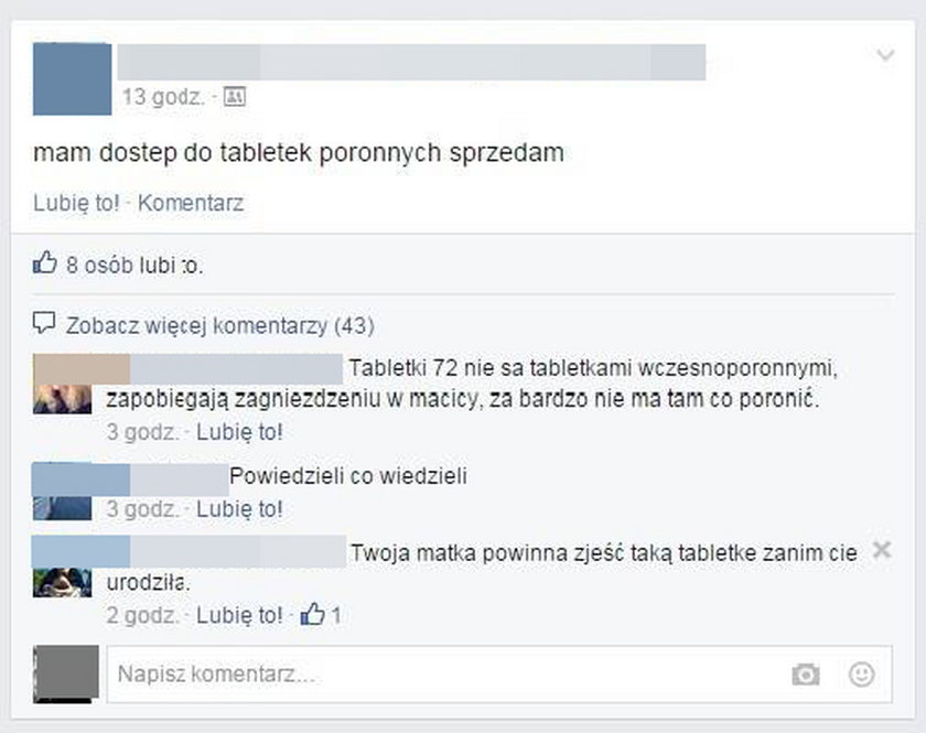 Tabletki „na poronienie” kupisz na facebooku