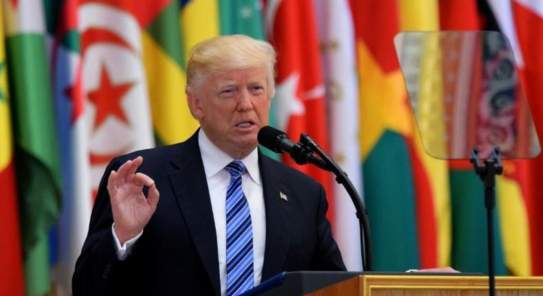 US President Donald Trump speaks at Arab Islamic American Summit in Riyadh on May 21, 2017, calling on all countries to work together to isolate Iran until the Iranian regime is willing to be a partner for peace