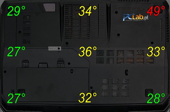 Pod spodem również chłodno, z wyjątkiem narożnika z wylotem powietrza systemu chłodzenia
