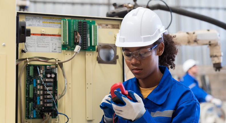 Only 2% of electricians are women and nearly 80% are white, federal data shows.Amorn Suriyan/Getty Images