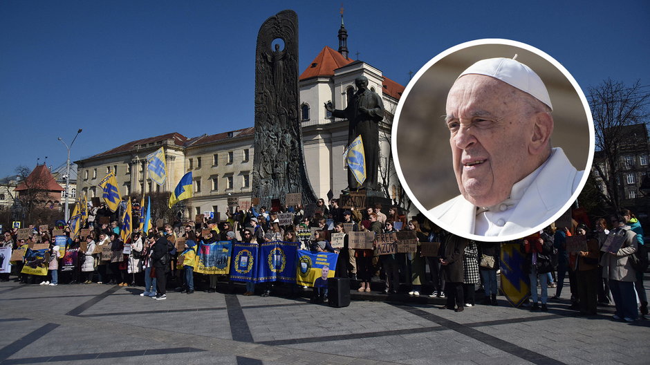 Ukraińcy odpowiedzieli papieżowi Franciszkowi. Na zdjęciu: mieszkańcy Lwowa domagający się uwolnienia ich bliskich pojmanych przez Rosjan