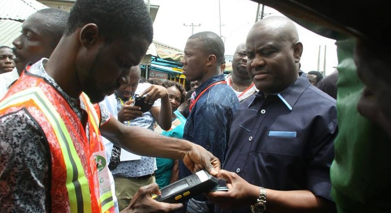 Governor Nyesom Wike at a polling booth during the just concluded Rivers rerun election held on Saturday, March 19, 2016.