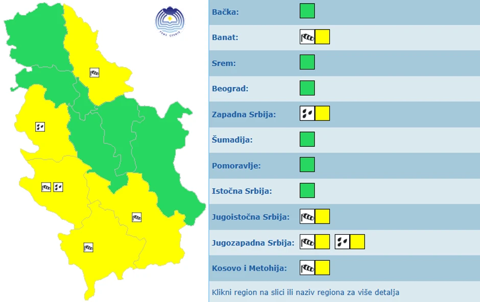 Meteoalarm za četvrtak