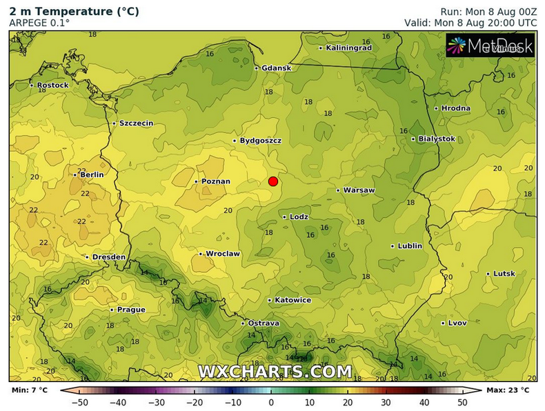 Temperatura o godz 20