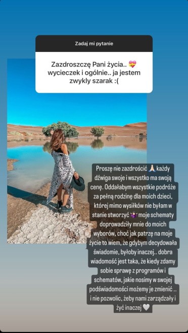 Widok InstaStories zamieszczonego na profilu Anny Wendzikowskiej na Instagramie