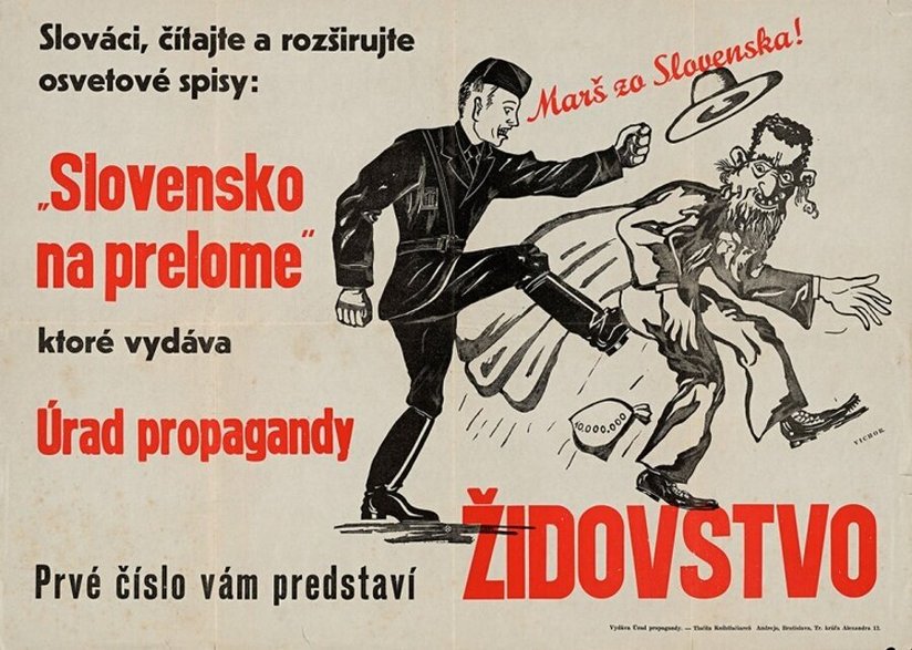 Słowacki antysemicki plakat propagandowy z około 1941 roku (wikipedia).