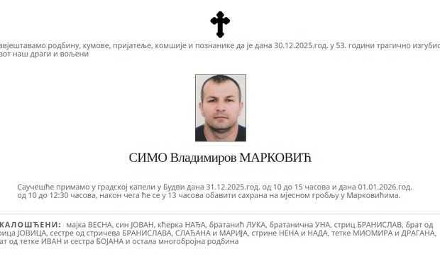 Čitulja ubijenom škaljarcu