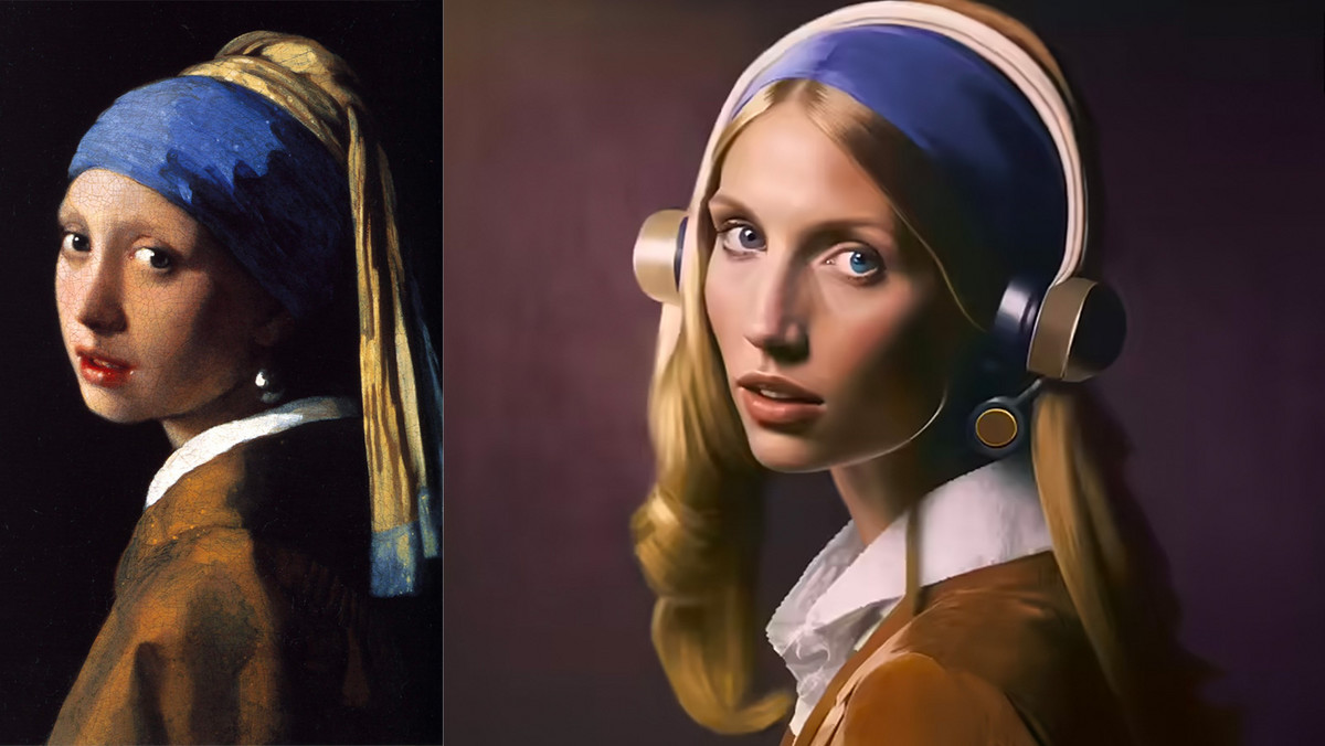 "Dziewczyna z perłą w słuchawkach" inspirowana obrazem Johannesa Vermeera pt. "Dziewczyna z perłą"