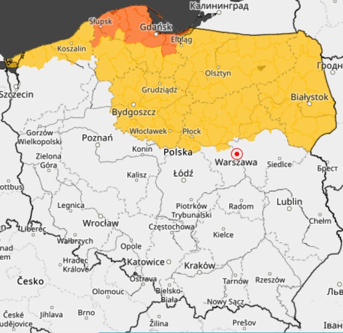 Prognoza ostrzeżeń IMGW przed silnym wiatrem na nadchodzącą dobę