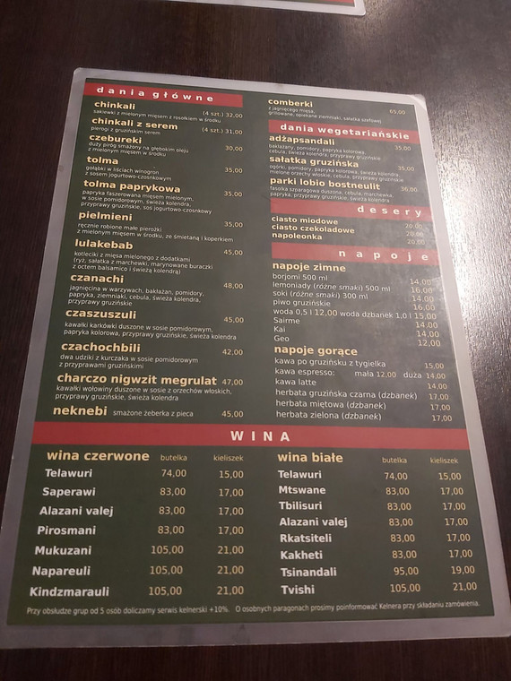 Menu restauracji Gaumarjos