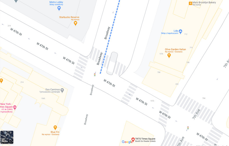 Google Maps - przejścia dla pieszych, wysepki i sygnalizacje
