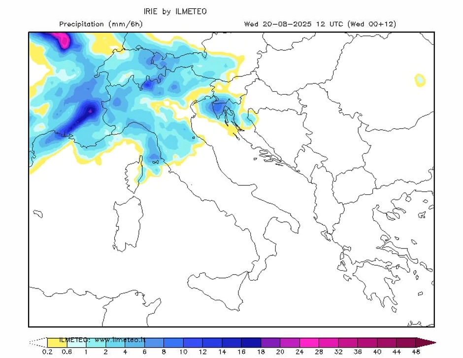 Mapa za sredu, jake padavine i nestabilnosti na severu Jadrana