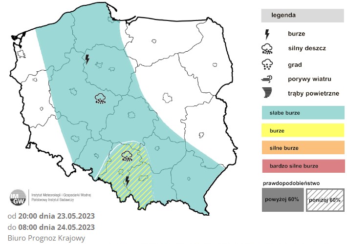 W nocy miejscami również mocniej popada i zagrzmi.