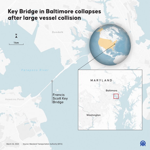 Lokalizacja mostu, który się zawalił w USA