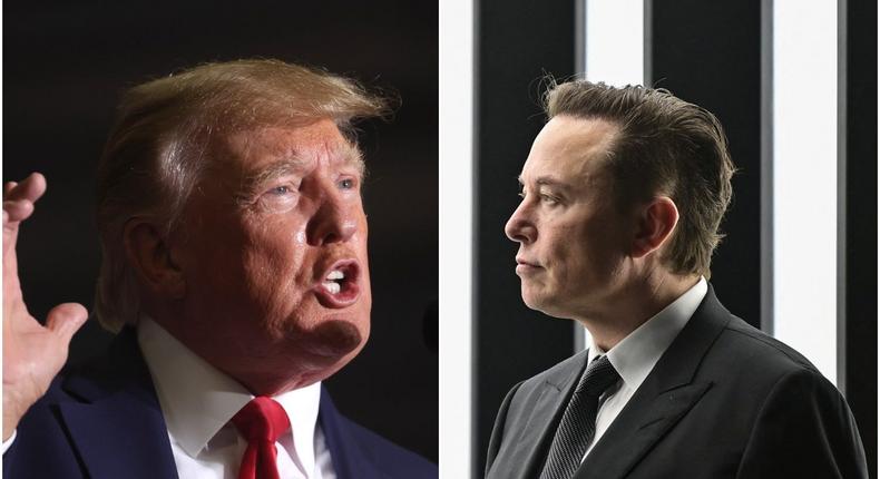 Former President Donald Trump, left, and Tesla CEO Elon Musk, right.