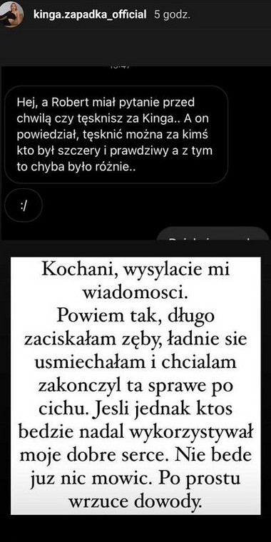 "40 kontra 20". Kinga komentuje słowa Roberta