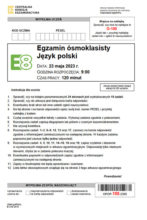 Egzamin ósmoklasisty 2023: Odpowiedzi do arkusza CKE z polskiego