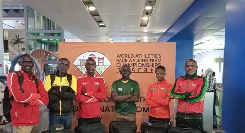 Kenya will be represented by; (from left): ,Simon Wachira, Samuel Gathimba, Heristone Wanyonyi, Coach George Kariuki, Emily Ngii and Dominic Ndigiti 