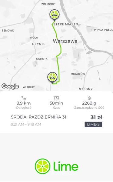 Dzięki GPS Lime dokładnie pokazuje trasę