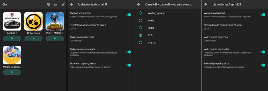 Ustawienia w sekcji Gry - możemy tu wybrać najlepszą naszym zdaniem częstotliwość odświeżania obrazu dla każdej z gier (kliknij, aby powiększyć)