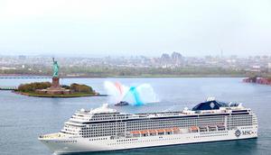 A MSC cruise ship in New York City.MSC Cruises